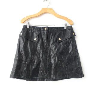 Black Leather Skirt Large Mini Classic‎ Faux Flap Studded Pockets Y2K ZARA